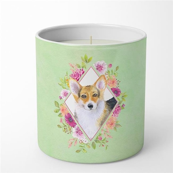 Carolines Treasures Carolines Treasures CK4327CDL 10 oz Corgi Green Flowers Decorative Soy Candle CK4327CDL - main